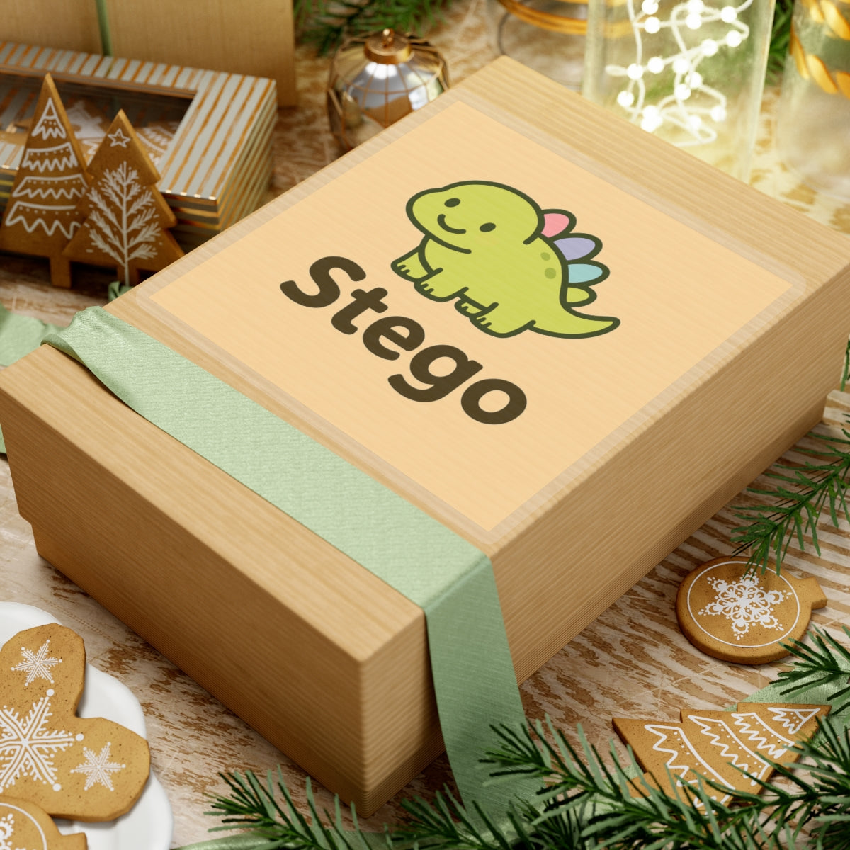 Cute Stego Dinosaur Sticker — Kawaii Green Dino Kiss-Cut Decal