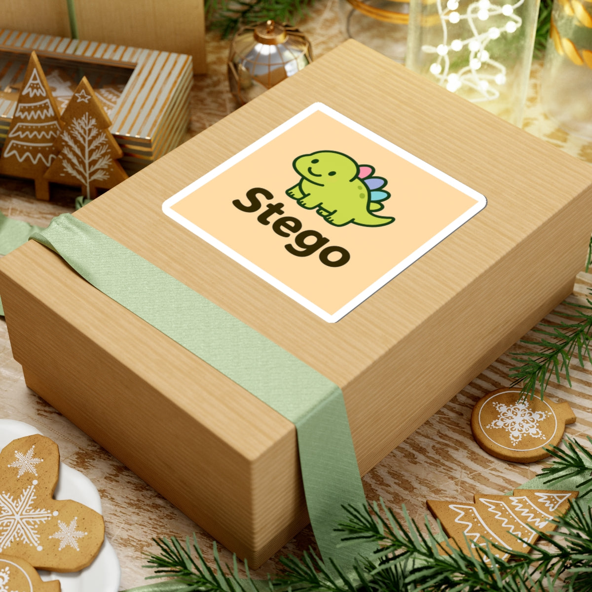 Cute Stego Dinosaur Sticker — Kawaii Green Dino Kiss-Cut Decal